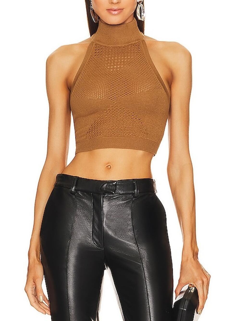 Michael Costello Mesh Chocolate Lalita Halter Crop Top Size M